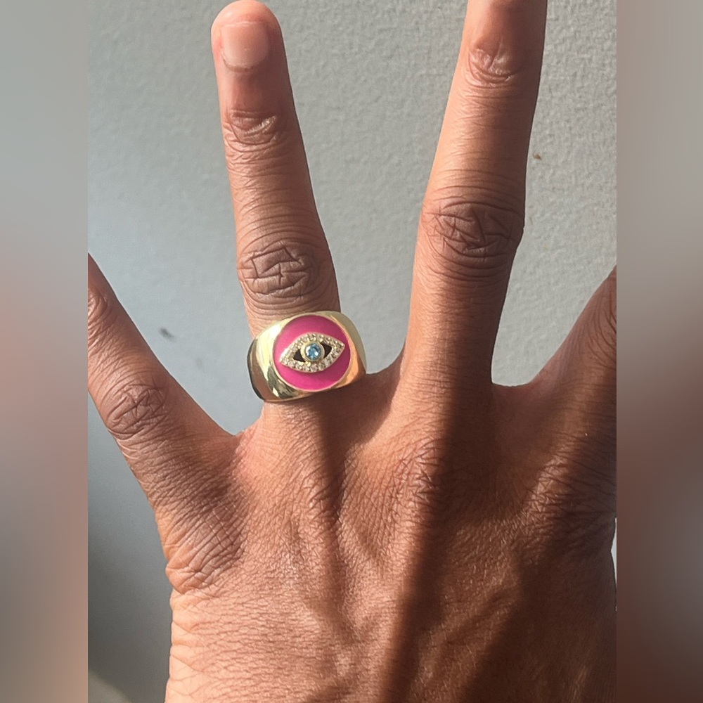 Gold and Pink Eye Rhinestone Ring